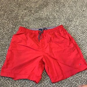 MENS RED Tommy Hilfigure swim trunks
